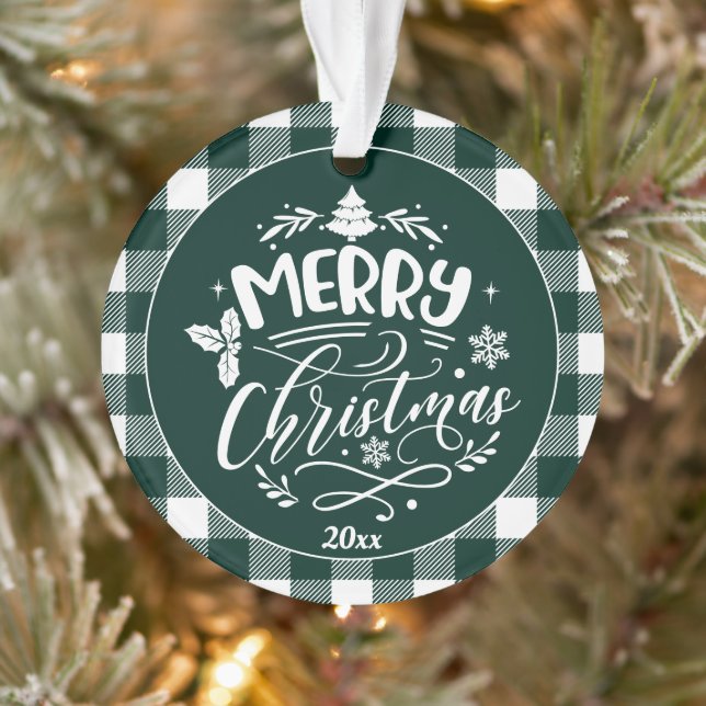 Kariertes Muster Frohe Weihnachts-Foto Ornament (Baum)