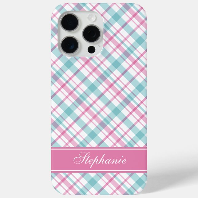 Kariertes Muster für Aqua und Pink Case-Mate iPhone Hülle (Rückseite)