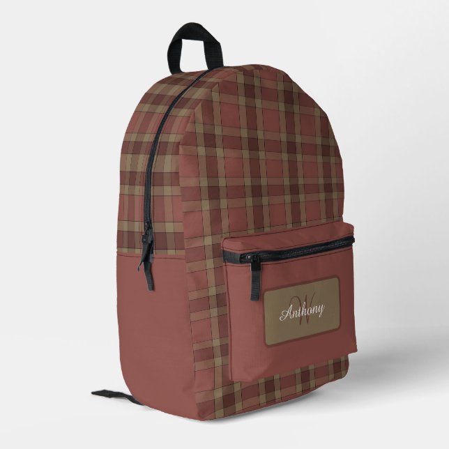 Kariertes Muster für Rost und Tan - Personalisiert Bedruckter Rucksack (Rückseitige Ecke links)