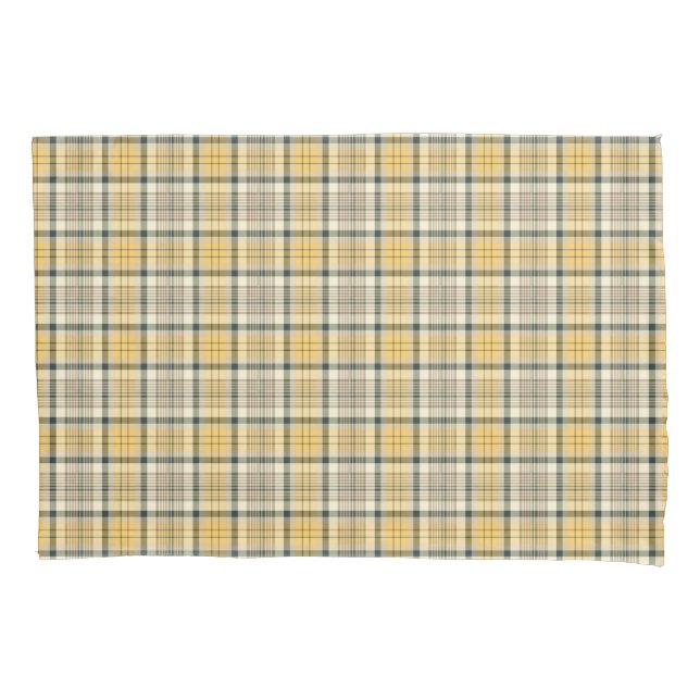 Kariertes Muster Gelb und Navy Blue Kissenbezug (Vorderseite)