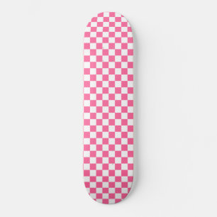 Kariertes Muster Girly Geometrisch Rosa Und Weiß Skateboard