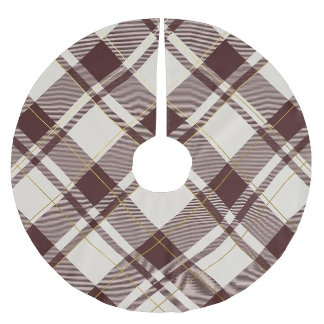 Kariertes Muster in Beige & Dark Red Tartan Polyester Weihnachtsbaumdecke (Vorderseite)