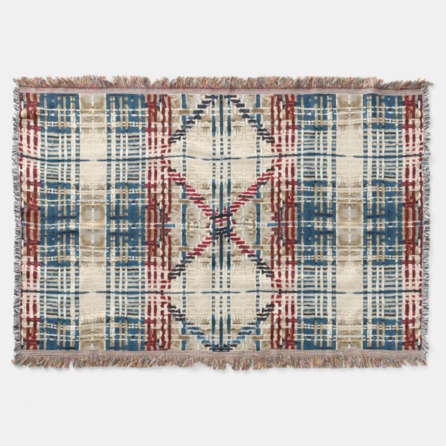 Kariertes Muster in Beige und Rot Decke (Vorderseite)