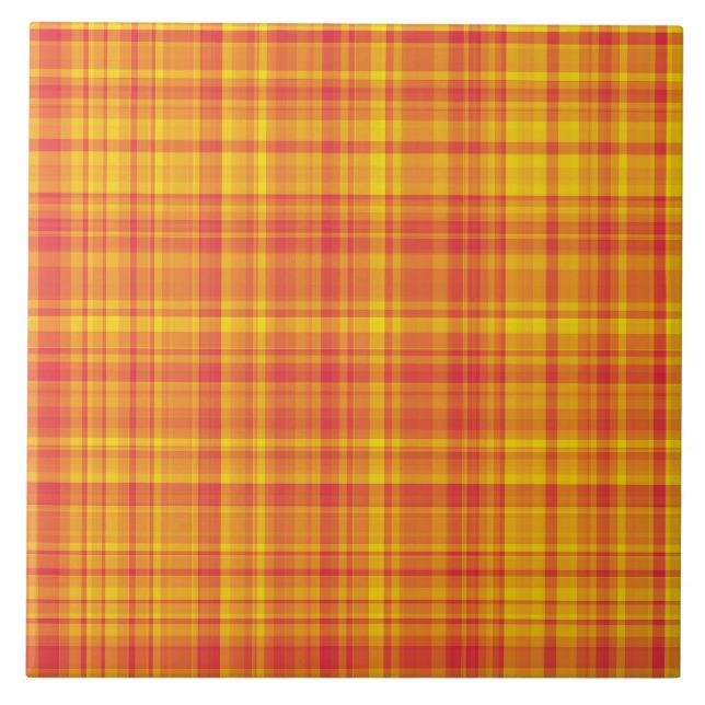 Kariertes Muster in Orange und Gelb Fliese (Vorderseite)