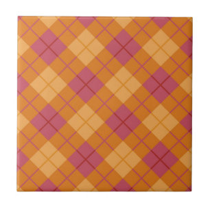Kariertes Muster in Orange und Pink Fliese