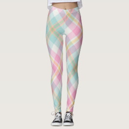 Kariertes Muster in Rosa, Blau, Grün und Golden Leggings
