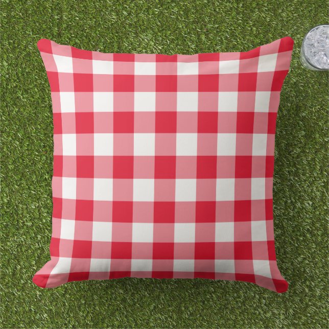 Kariertes Muster in Rot und Weiß Kissen (Gras)
