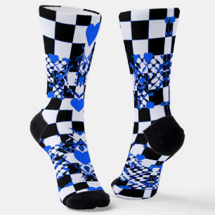 Kariertes Muster mit blauen Herzen und Formen Socken