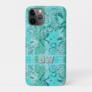 Kariertes Muster Personalisiertes Monogramm, grün  Case-Mate iPhone Hülle