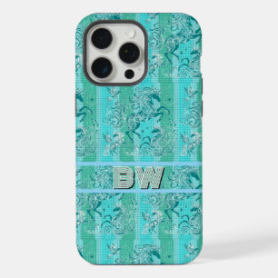 Kariertes Muster Personalisiertes Monogramm, grün iPhone 15 Pro Max Hülle