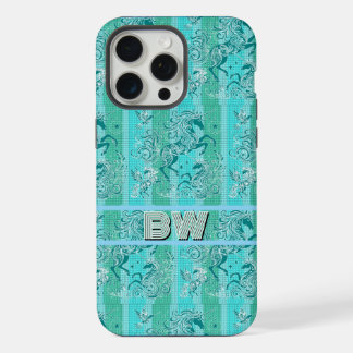 Kariertes Muster Personalisiertes Monogramm, grün iPhone 15 Pro Max Hülle