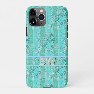 Kariertes Muster Personalisiertes Monogramm, grün iPhone 11Pro Hülle