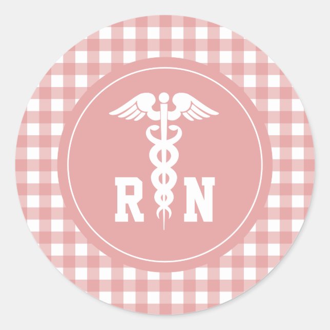 Kariertes Muster RN Registriert Krankenzeichen Cad Runder Aufkleber (Vorderseite)