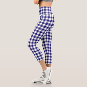 Kariertes Muster von Blue White Checkered Gingham Capri Leggings