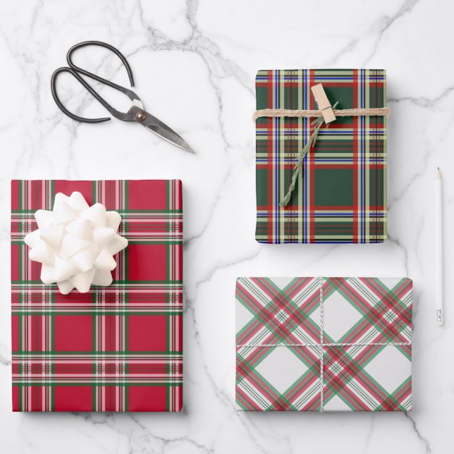 Kariertes Muster Weihnachtswrapping Papier-Sortime Geschenkpapier Set (Vorderseite)