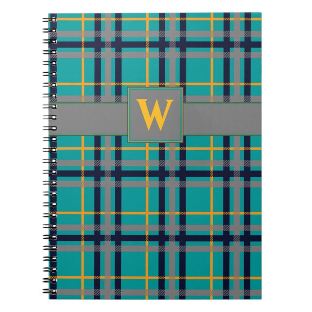 Kariertes Notebook in Blau und Orange Notizblock (Vorderseite)