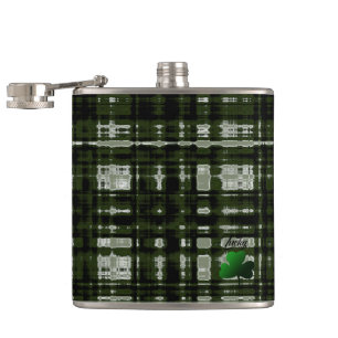 Kariertes Olive Green w/Grau Lucky Charm Flachmann