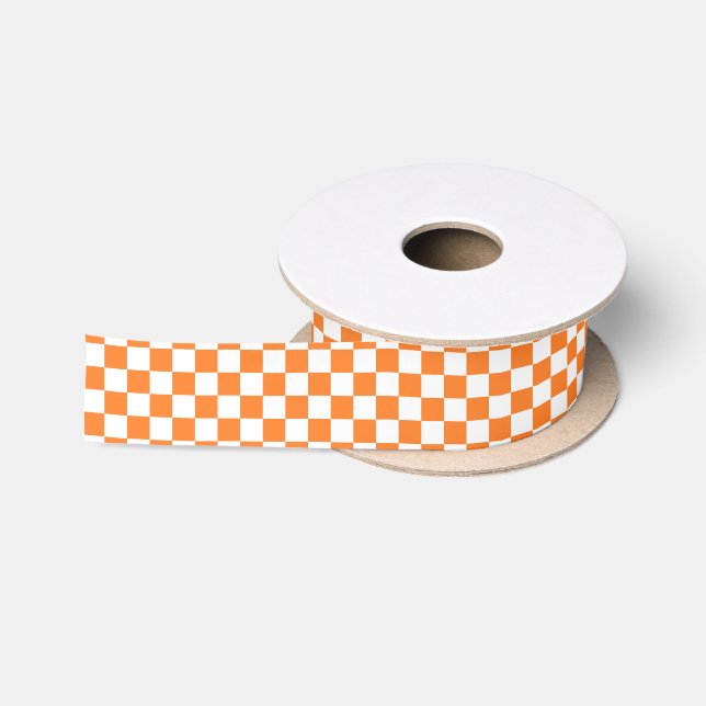 Kariertes Orange und weiß Satinband (Spule)