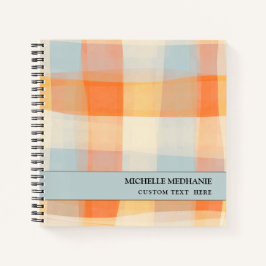 Kariertes Orangencreme Blaues MONOGRAMM Notizbuch
