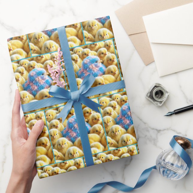 Kariertes Osterküken mit gelben Küken Geschenkpapier (Schenken)