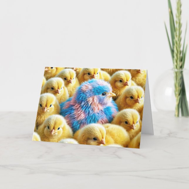 Kariertes Osterküken mit gelben Küken Karte (Vorderseite)