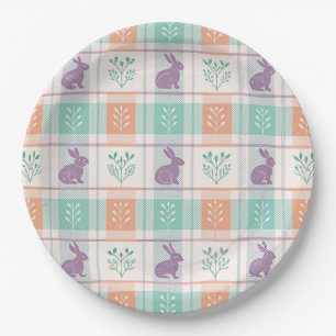 Kariertes Ostern Plaid   Pappteller