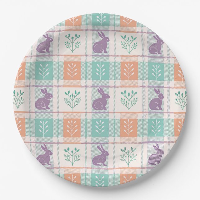 Kariertes Ostern Plaid   Pappteller (Vorderseite)