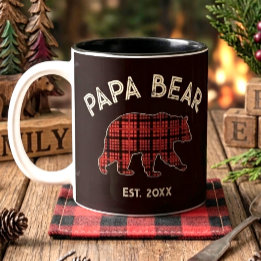 Kariertes Papa Bär Vater Jahr Gegründet Schwarz Zweifarbige Tasse