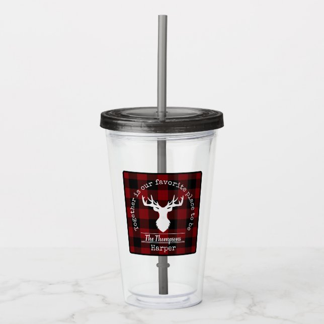 Kariertes Party in Rot und Schwarz Buffalo Acryltrinkbecher (Vorderseite)