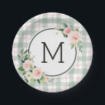 Kariertes Pastellmonogramm der Watercolor-Blüten-| Pappteller<br><div class="desc">Diese Monogrammpapierplatte kennzeichnet gemalte Watercolor-Blumen erröten herein Rosa,  Weiß und Grünlaub auf einem karierten Hintergrund des Pastellwatercolor.  Für vorgerücktere Kundenbezogenheit dieses Entwurfs,  klicken Sie bitte "besonders anfertigen" Knopf. Zusammenpassende Einzelteile sind auch verfügbar.</div>