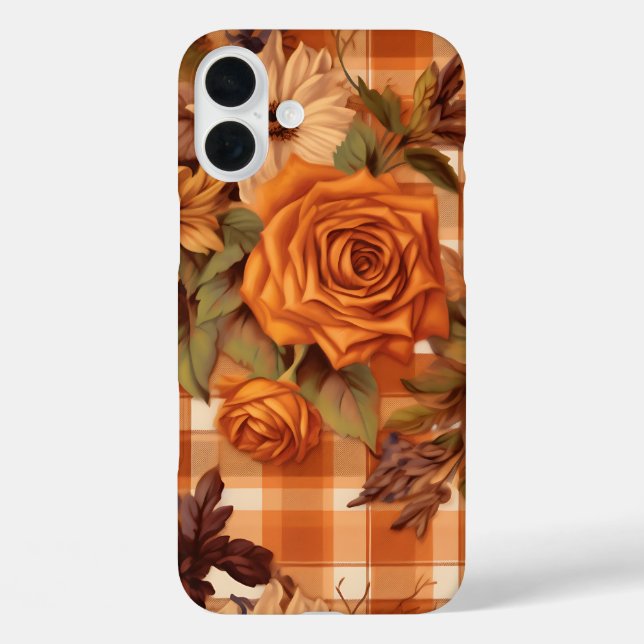 KARIERTES PATTER MIT FALL-BLUME iPhone 16 PLUS HÜLLE (Rückseite)