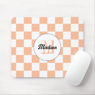 Kariertes Pfirsich-Weiß geometrisches Retro-Monogr Mousepad