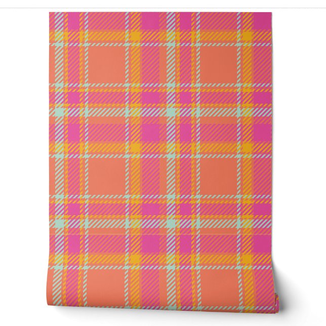 Kariertes Pink und Orange Tapete (Abrollen)