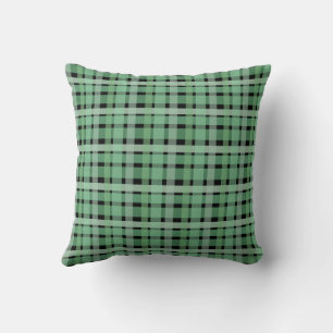 Kariertes Plaid Tartan Grüne Streifen auf Schwarz Kissen