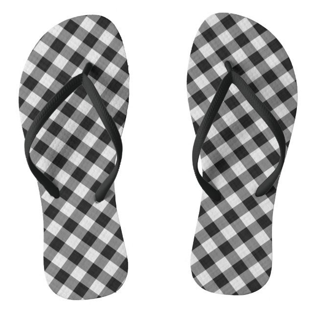Kariertes Prüfmuster für Schwarz und Weiß Gingham Flip Flops (Fußbett)