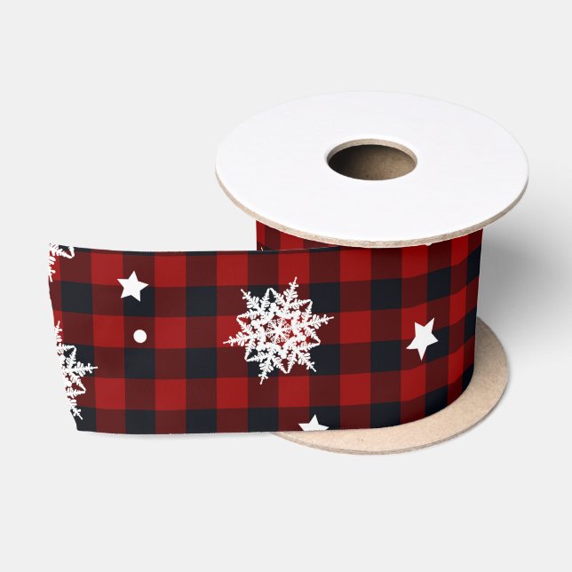 Kariertes Red Black Buffalo Schneeflocke Winterwei Satinband (Spule)