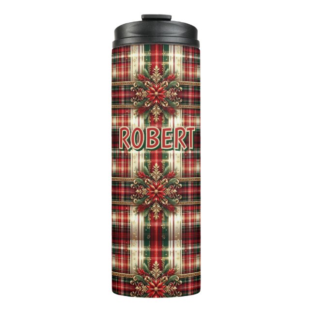 Kariertes Red Green Gold Festival Thermosbecher (Vorderseite)