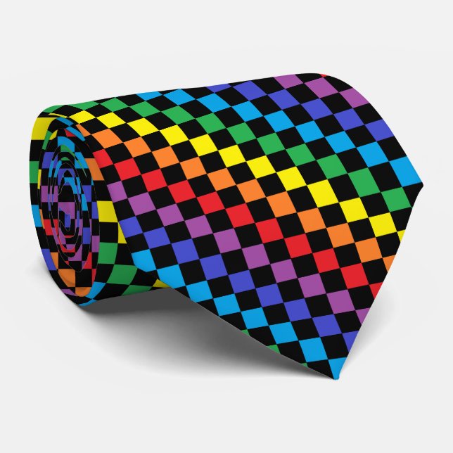 Kariertes Regenbogen-Schwarzes Krawatte (Gerollt)