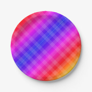Kariertes Regenbogenmuster Rosa lila-Rosa Pappteller