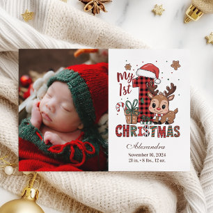 Kariertes Rentier Foto Erste Weihnachtsfeier Feiertagskarte