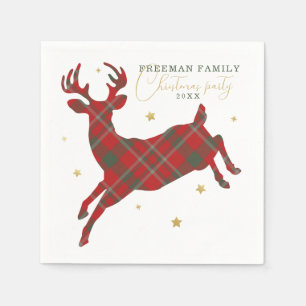 Kariertes Rentier Weihnachtsbuch Napkins, Party Serviette