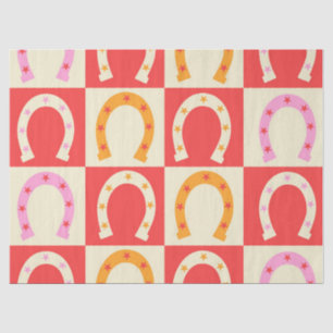 Kariertes Retro-Hufeisen in Orange, Rot und Pink Seidenpapier