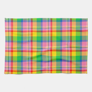 Kariertes rosa Gelbtartan-Design Geschirrtuch