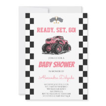 Kariertes Rosa Mädchen Monster Truck Baby Shower