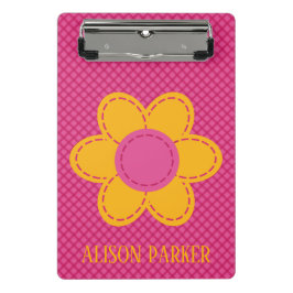 Kariertes rosa Muster und gelb geheftete Blume Mini Klemmbrett