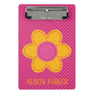 Kariertes rosa Muster und gelb geheftete Blume Mini Klemmbrett