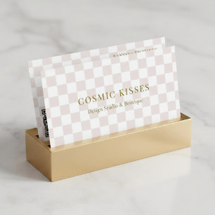 Kariertes Rosa QR-Code Boutique-Marketing Visitenkarte