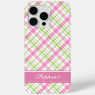 Kariertes rosa und grünes Muster Case-Mate iPhone Hülle