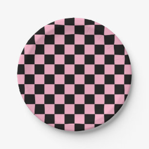 Kariertes rosa und schwarz pappteller