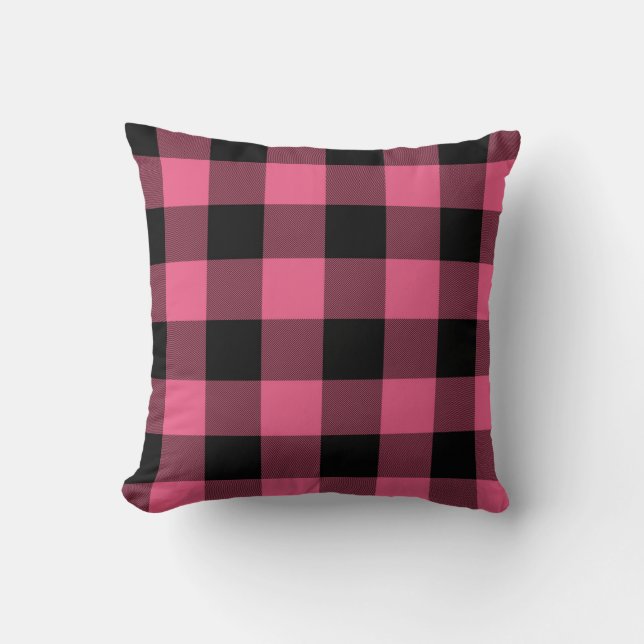Kariertes rosa und schwarzes Buffalo Kissen (Vorderseite)